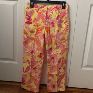 Lilly Pulitzer yellow orange and pink printed crop pants fits 0-2